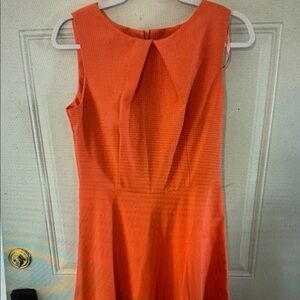 Orange Pleated A-Line Midi Dress for Wedding Guest